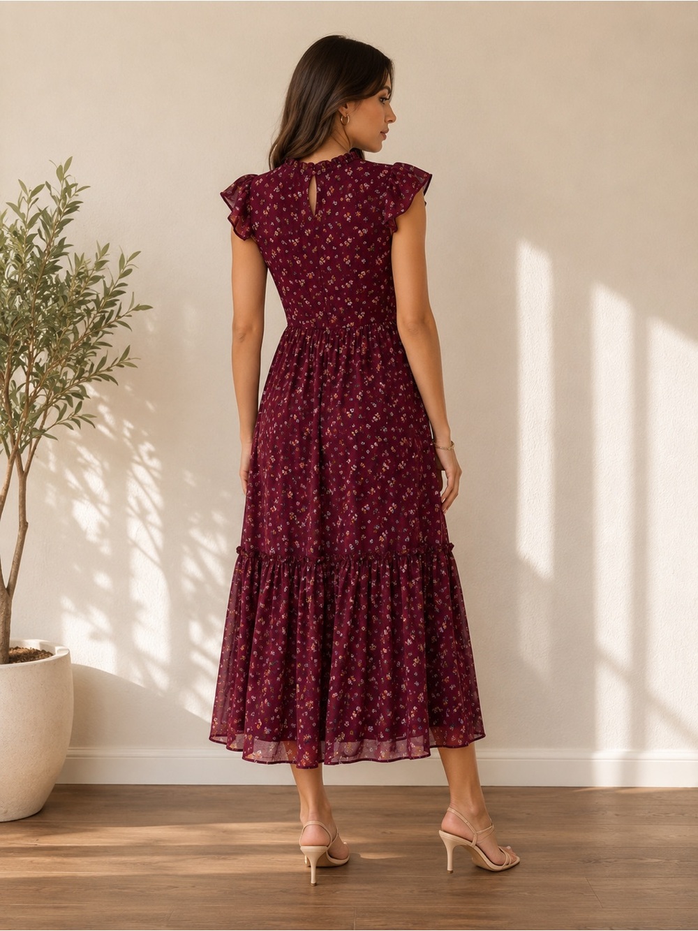 Zunie Burgundy Floral Smocked Midi Dress Girls Size 8 - Picture 2 of 5